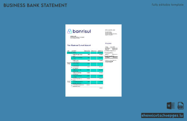 Banrisul Bank Geschäftskontoauszug – Beispielvorschau (Word und PDF)